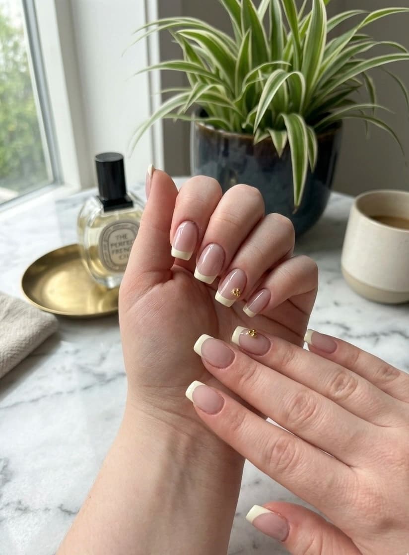 French manucure — finesse de trait millimétrée.