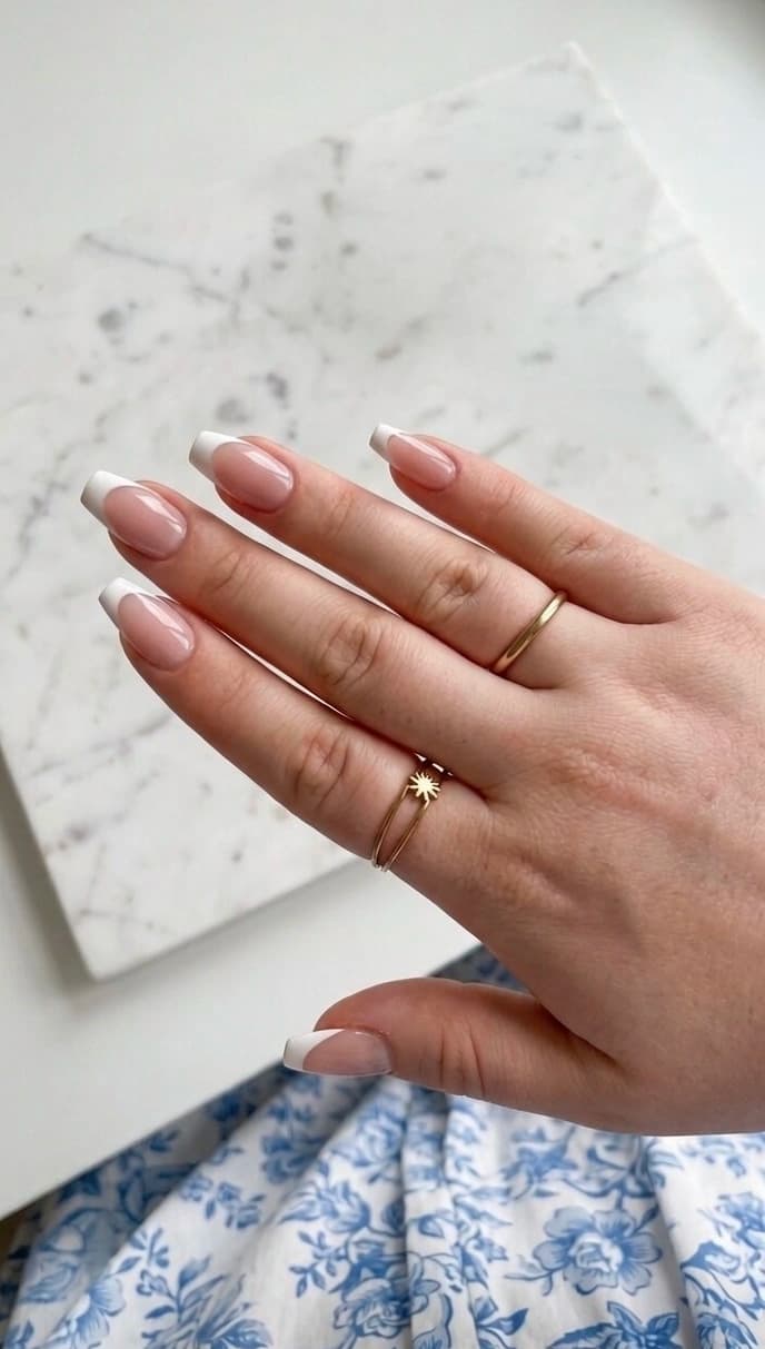 Ballerine sculptée, French laiteuse millimétrée — sur marbre.